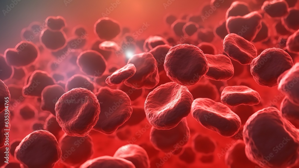 Close-up of erythrocytes, leukocytes, and blood cells. Generative Ai.