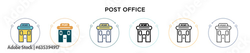 Post office icon in filled, thin line, outline and stroke style. Vector illustration of two colored and black post office vector icons designs can be used for mobile, ui, web
