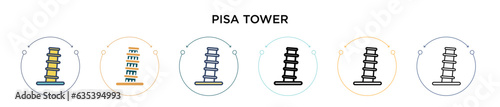 Pisa tower icon in filled, thin line, outline and stroke style. Vector illustration of two colored and black pisa tower vector icons designs can be used for mobile, ui, web