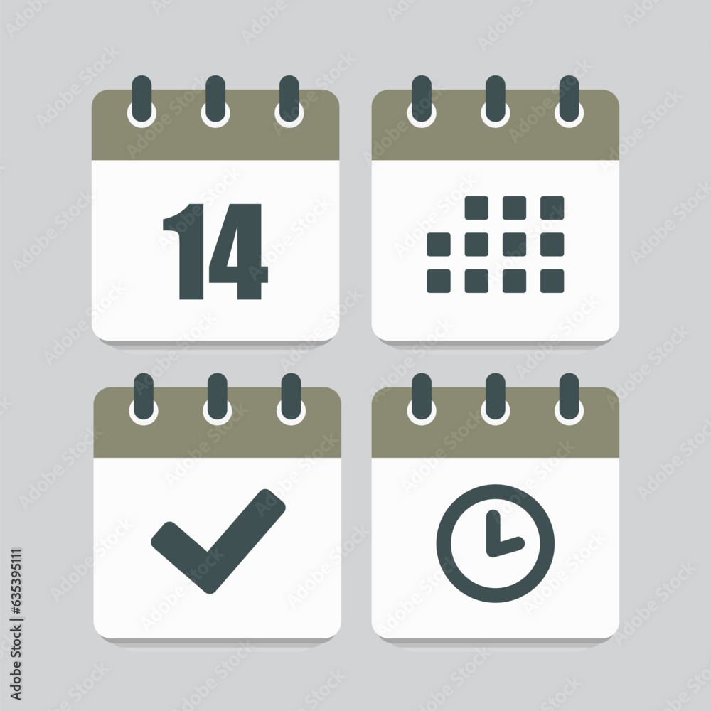 Icon page calendar - 14 day, agenda, timer, done Icon page calendar - 14 day, agenda, timer, done