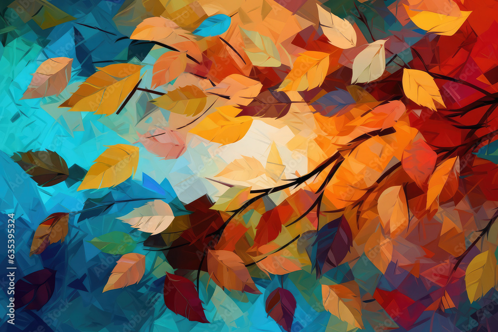  a colorful abstract painting, in the style of leaf patterns, generative AI