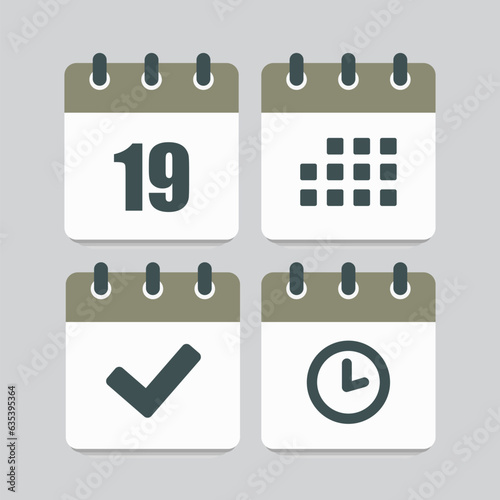 Icon page calendar - 19 day, agenda, timer, done