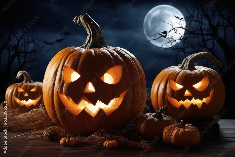 halloween pumpkin with bats and moon halloween pumpkin with bats and moon