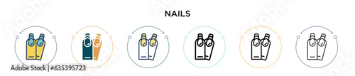 Nails icon in filled, thin line, outline and stroke style. Vector illustration of two colored and black nails vector icons designs can be used for mobile, ui, web