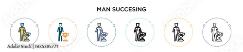 Man succesing icon in filled, thin line, outline and stroke style. Vector illustration of two colored and black man succesing vector icons designs can be used for mobile, ui, web
