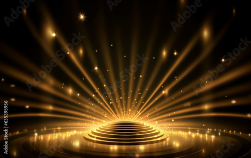 Award ceremony background with golden shapes and light rays. Abstract luxury background