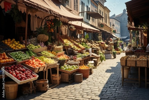 Stalls of the street market, on the streets of the city. Selling products