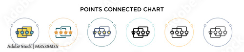 Points connected chart icon in filled, thin line, outline and stroke style. Vector illustration of two colored and black points connected chart vector icons designs can be used for mobile, ui, web