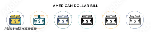American dollar bill icon in filled, thin line, outline and stroke style. Vector illustration of two colored and black american dollar bill vector icons designs can be used for mobile, ui, web