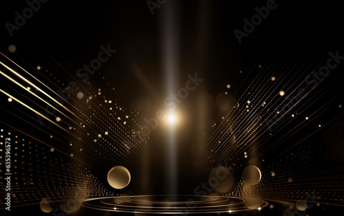 Award ceremony background with golden shapes and light rays. Abstract luxury background photo