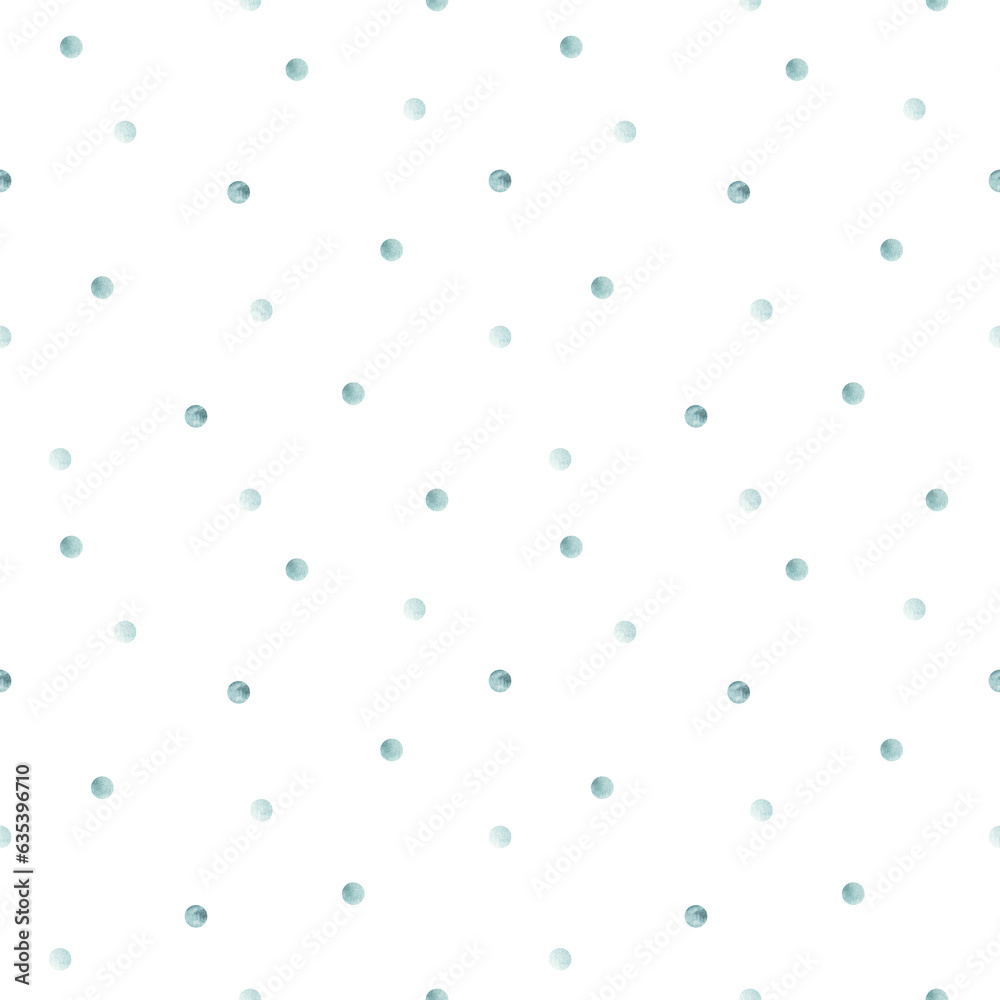 Delicate seamless pattern of blue watercolor circles, polka dots, spots on a white background. Watercolor illustration. Suitable for textiles, packaging, prints, wallpapers, backgrounds,postcards