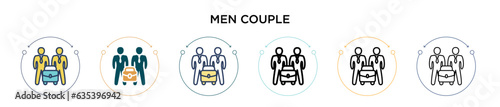 Men couple icon in filled, thin line, outline and stroke style. Vector illustration of two colored and black men couple vector icons designs can be used for mobile, ui, web