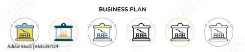 Business plan icon in filled, thin line, outline and stroke style. Vector illustration of two colored and black business plan vector icons designs can be used for mobile, ui, web