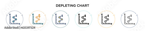Depleting chart icon in filled, thin line, outline and stroke style. Vector illustration of two colored and black depleting chart vector icons designs can be used for mobile, ui, web