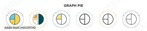 Graph pie icon in filled, thin line, outline and stroke style. Vector illustration of two colored and black graph pie vector icons designs can be used for mobile, ui, web