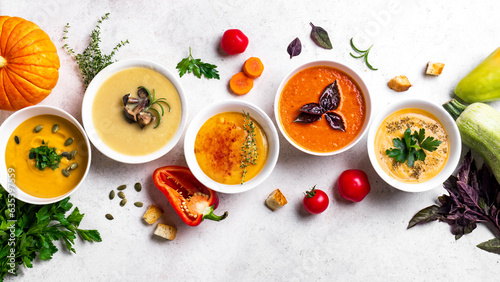 Autumn vegetable soups set