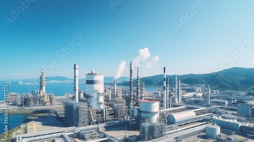 Oil refinery plant from industry zone, Aerial view.