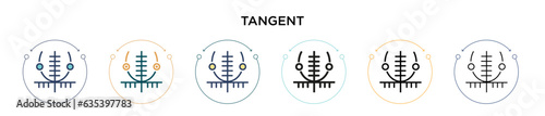 Tangent icon in filled, thin line, outline and stroke style. Vector illustration of two colored and black tangent vector icons designs can be used for mobile, ui, web