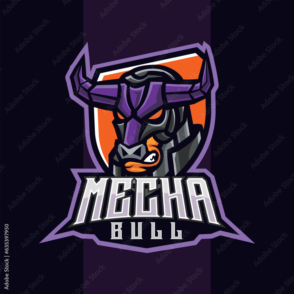 Bull head robot mascot. esport logo design in a modern style Bull head robot mascot. esport logo design in a modern style