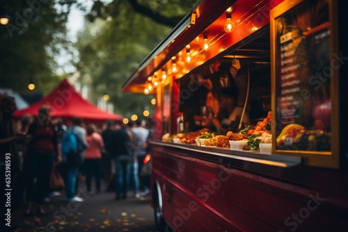 Obraz na płótnie Food truck at a city festival, with selective focus, Generative Ai