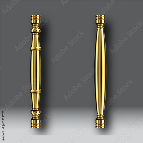 Gold Door Handles In Baroque Style, Classic Ornate Luxurious Oriental Column Knobs Isolated On Transparent Background