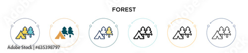 Forest icon in filled, thin line, outline and stroke style. Vector illustration of two colored and black forest vector icons designs can be used for mobile, ui, web