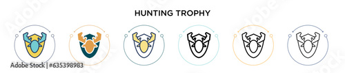 Hunting trophy icon in filled, thin line, outline and stroke style. Vector illustration of two colored and black hunting trophy vector icons designs can be used for mobile, ui, web
