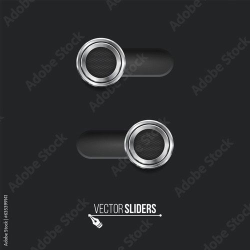 Ui sliders. Metallic design ui elements. Vector illustration.
