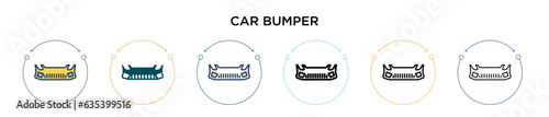 Car bumper icon in filled, thin line, outline and stroke style. Vector illustration of two colored and black car bumper vector icons designs can be used for mobile, ui, web