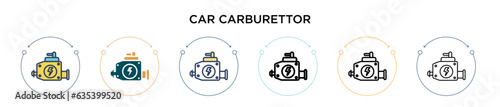 Car carburettor icon in filled, thin line, outline and stroke style. Vector illustration of two colored and black car carburettor vector icons designs can be used for mobile, ui, web