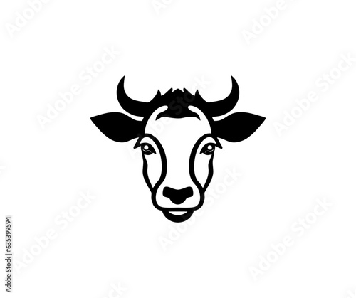 Cow head, cow emblem logo design. Black cow head silhouette with horns designed for meat industry vector design and illustration. 