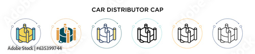 Car distributor cap icon in filled, thin line, outline and stroke style. Vector illustration of two colored and black car distributor cap vector icons designs can be used for mobile, ui, web