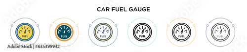 Car fuel gauge icon in filled, thin line, outline and stroke style. Vector illustration of two colored and black car fuel gauge vector icons designs can be used for mobile, ui, web