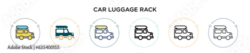 Car luggage rack icon in filled, thin line, outline and stroke style. Vector illustration of two colored and black car luggage rack vector icons designs can be used for mobile, ui, web