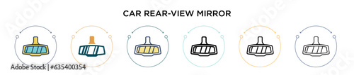 Car rear-view mirror icon in filled, thin line, outline and stroke style. Vector illustration of two colored and black car rear-view mirror vector icons designs can be used for mobile, ui, web