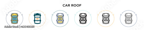 Car roof icon in filled, thin line, outline and stroke style. Vector illustration of two colored and black car roof vector icons designs can be used for mobile, ui, web