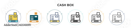 Cash box icon in filled, thin line, outline and stroke style. Vector illustration of two colored and black cash box vector icons designs can be used for mobile, ui, web