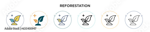 Reforestation icon in filled, thin line, outline and stroke style. Vector illustration of two colored and black reforestation vector icons designs can be used for mobile, ui, web