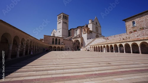 The lower plaza towards the beautiful Basilica of St Francis of Assisi, Umbria, Italy.