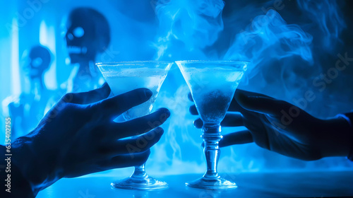 Halloween Cocktails, Glowing Drinks, Halloween Embellishments, Sparkling Cocktails, Halloween Thirst-Quenchers Generative AI.
