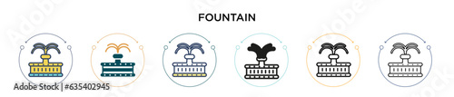 Fountain icon in filled, thin line, outline and stroke style. Vector illustration of two colored and black fountain vector icons designs can be used for mobile, ui, web