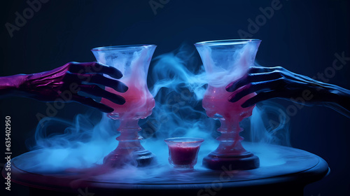 Spine-tingling Halloween Drinks, Glowing Concoctions, Halloween Ornaments, Gleaming Cocktails, Halloween Potions. Generative AI.