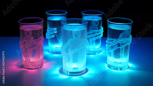 Spooky Halloween Cocktails, Glowing Drinks, Halloween Decoration, Glowing Cocktails, Halloween Beverage. Generative AI.