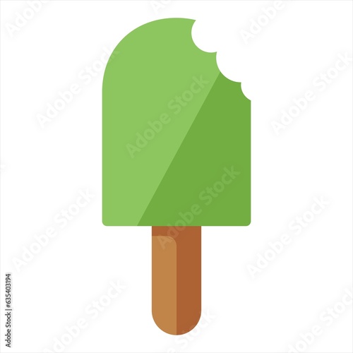 illustration of bitten ice cream with mint choco flavor. vector ice cream.Vector isometric illustration of summer dessert delicious ice cream on a white isolated background.