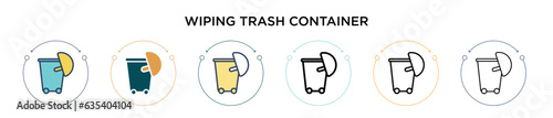 Wiping trash container icon in filled, thin line, outline and stroke style. Vector illustration of two colored and black wiping trash container vector icons designs can be used for mobile, ui, web