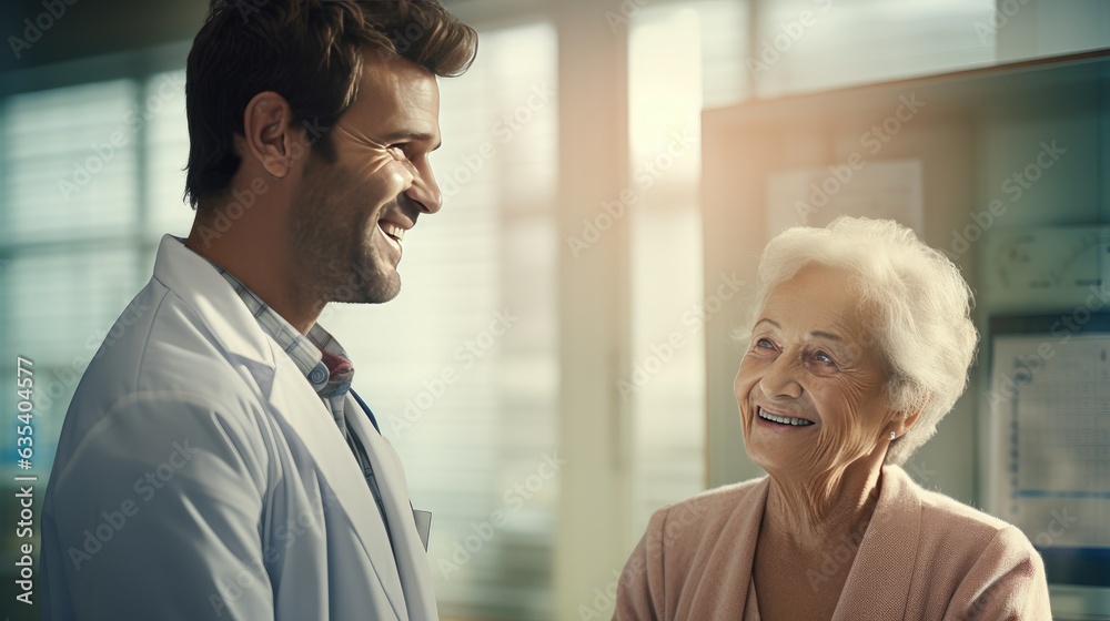 Doctor renders provide care medical help to an elderly woman created with Generative AI technology Doctor renders provide care medical help to an elderly woman created with Generative AI technology