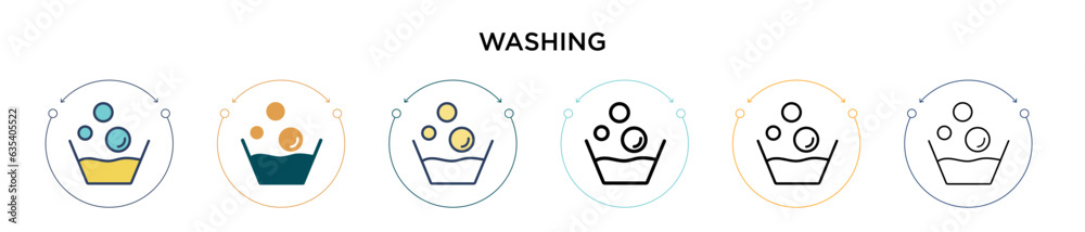 Washing icon in filled, thin line, outline and stroke style. Vector illustration of two colored and black washing vector icons designs can be used for mobile, ui, web