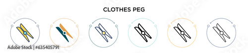 Clothes peg icon in filled, thin line, outline and stroke style. Vector illustration of two colored and black clothes peg vector icons designs can be used for mobile, ui, web
