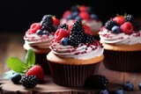 Delicious berry cupcakes - set of 3, Generative Ai