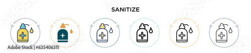Sanitize icon in filled, thin line, outline and stroke style. Vector illustration of two colored and black sanitize vector icons designs can be used for mobile, ui, web
